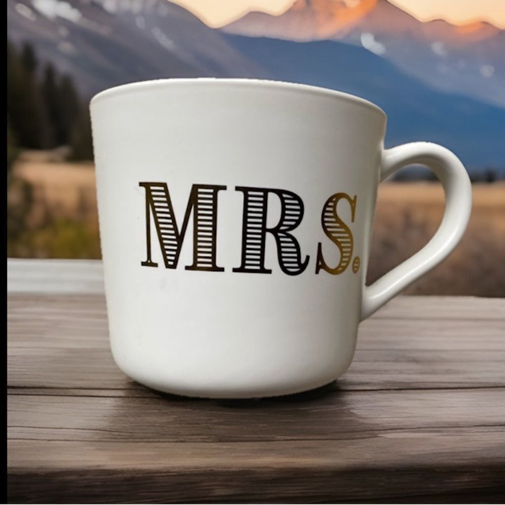 Threshold MRS. White Black and Gold Outlined Ceramic Coffee Cup